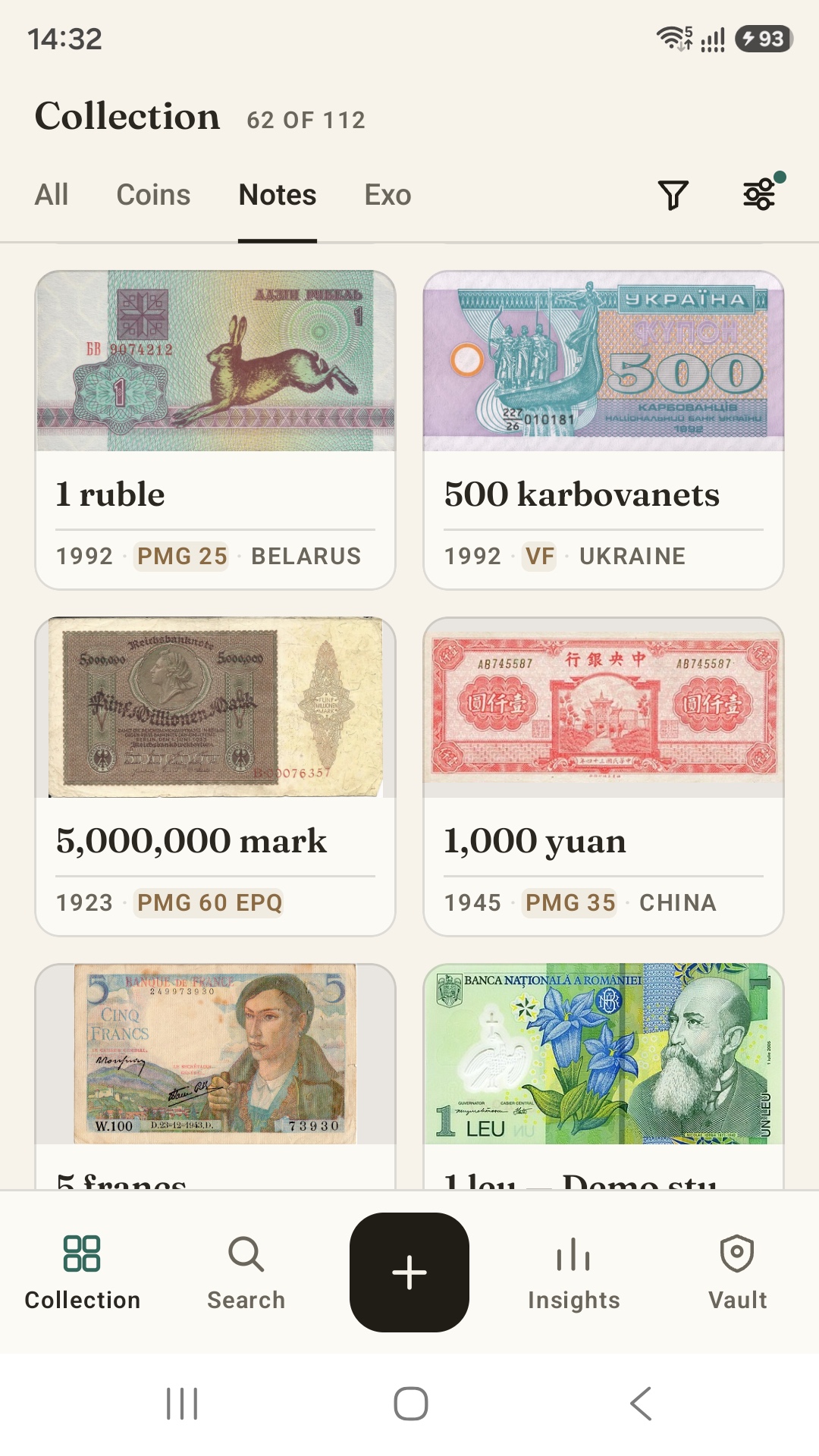 Exergue banknote collection