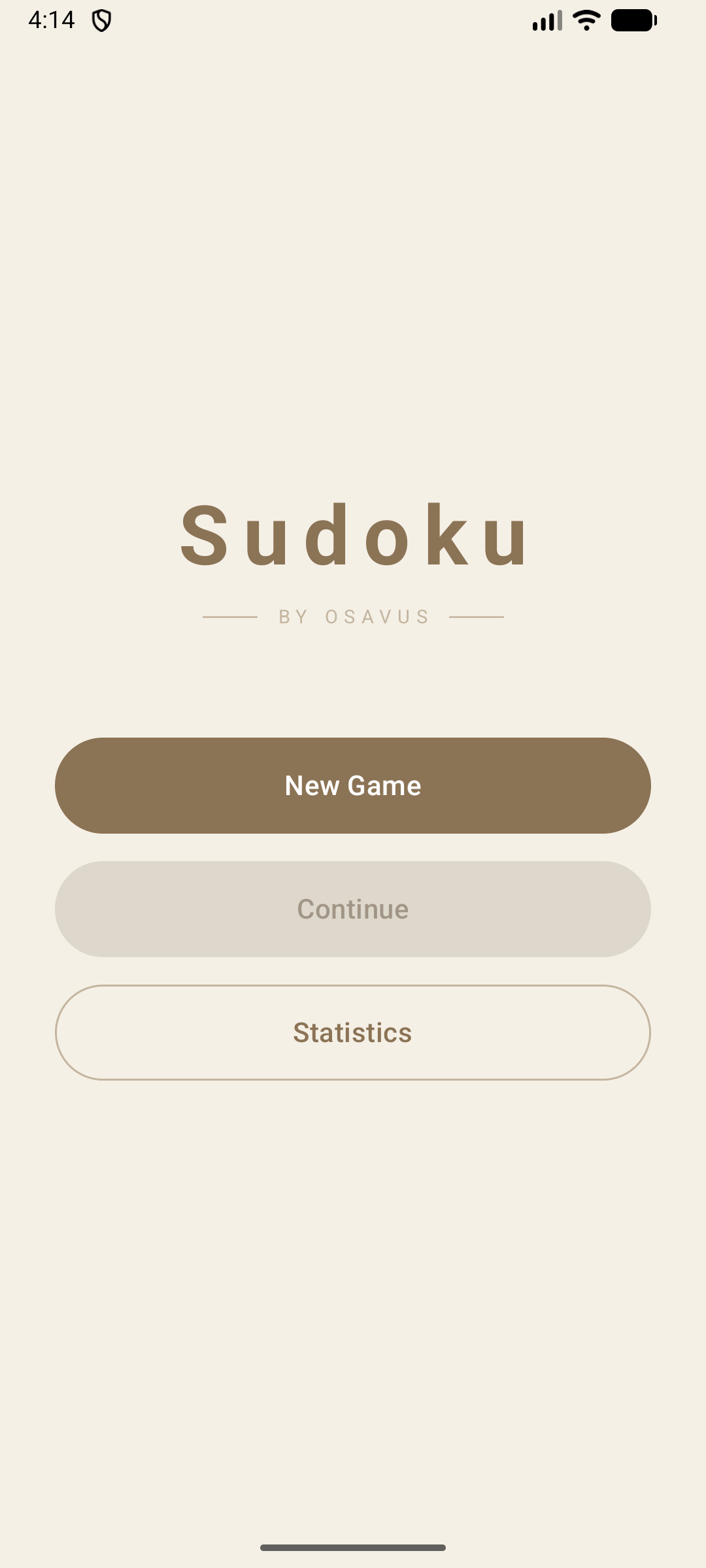 Sudoku Home Screen