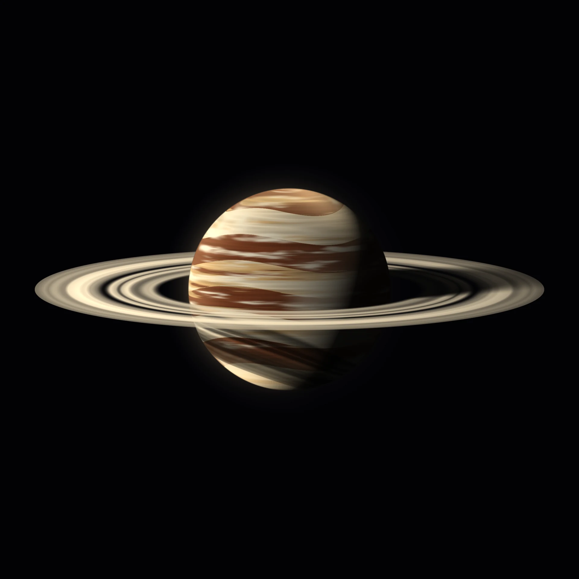 Broad pale rings surrounding a banded gas giant