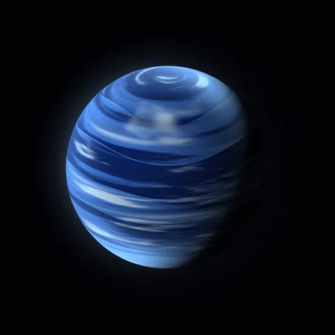 A cold blue atmosphere with broad flowing patterns and a strongly tilted axis.