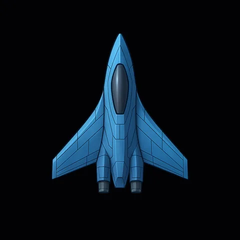 A narrow blue hull with a pointed nose and swept wings.