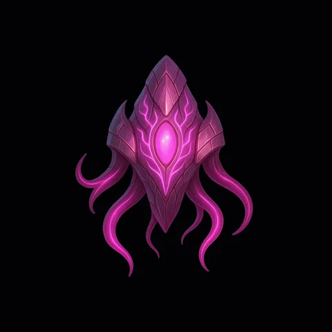 An organic pink-violet ship with petal-like arms and a bright centre.