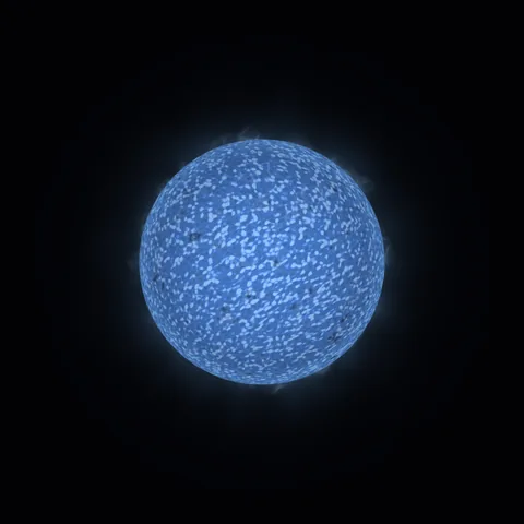 A small, vividly blue star with fine detail across its surface.