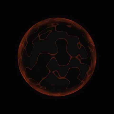A nearly dark stellar body traced by faint red-orange seams.