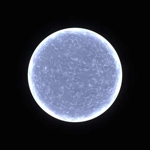 A compact white-blue sphere with a luminous edge and a finely textured face.
