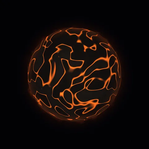 Dark plates of cooled crust are split by glowing orange fissures.