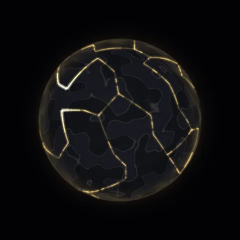 A dark stellar hull divided by luminous geometric seams.