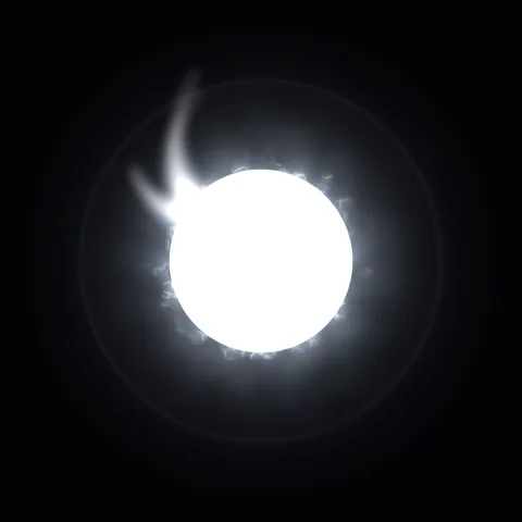 A tiny, intensely white star surrounded by glare and outward eruptions.