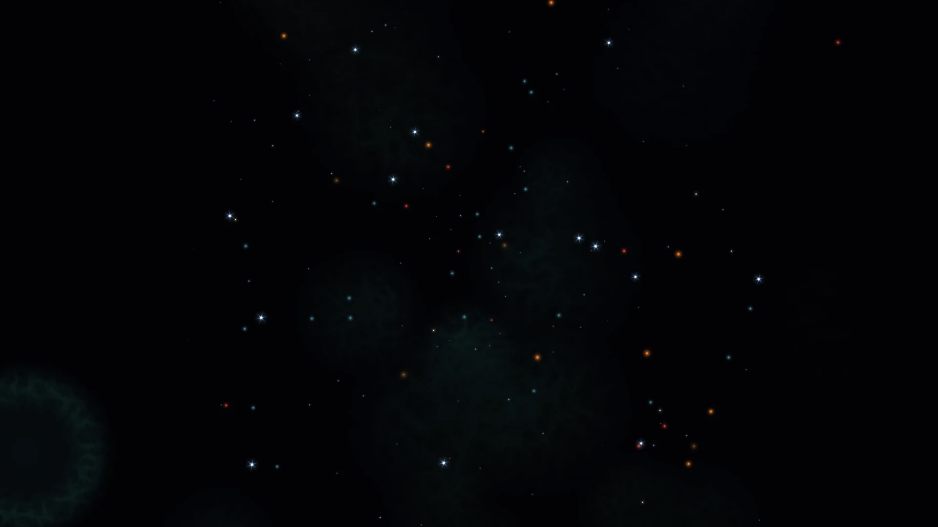 A closer field of coloured stars and faint nebula light within the generated cosmic web